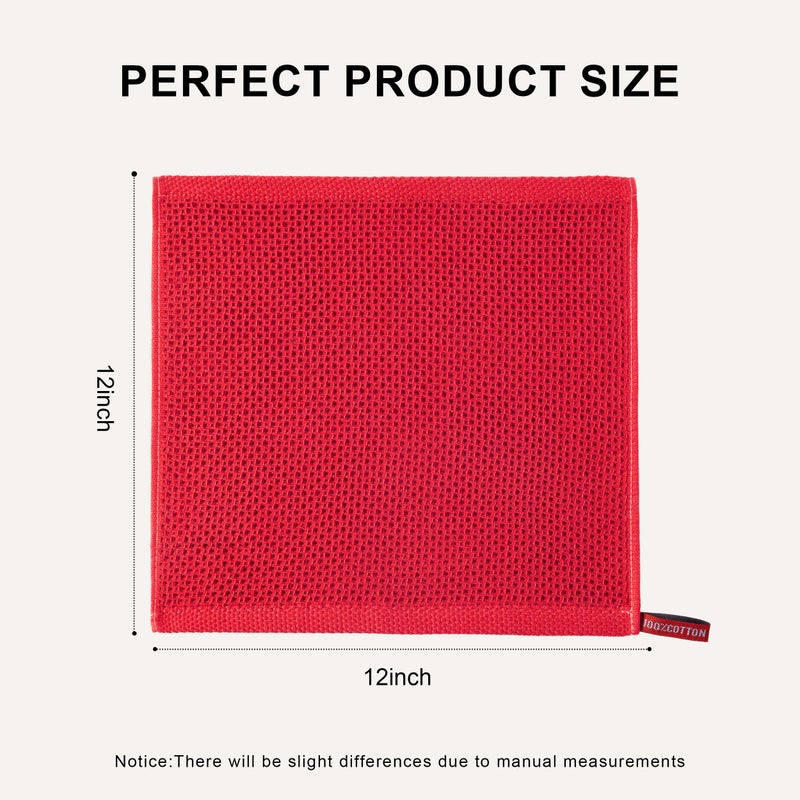 joybest Cotton Kitchen Dish Cloths, 8-Pack Waffle Weave Ultra Soft Absorbent Dish Towels Washcloths Quick Drying Dish Rags, 12x12 Inches, Red - Image 3